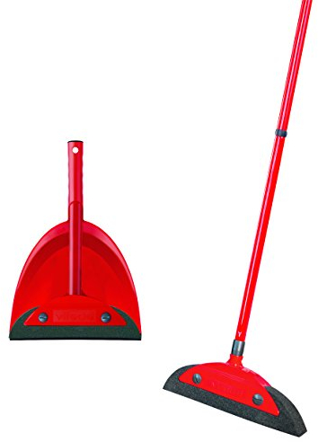 Vileda 158735 Super Feger Classic Scopa con manico e scopa Super Classic Set Paletta Scopa Set Tre Parti, Acciaio, Rosso, 16 x 49 cm