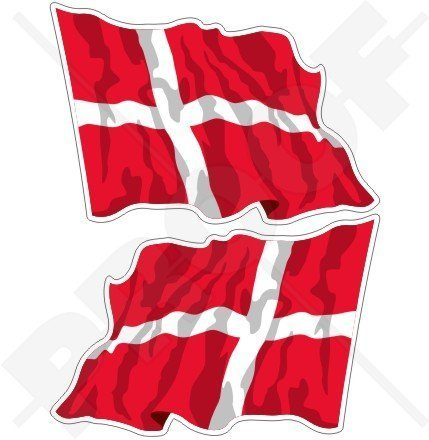 DÄNEMARK Dänische Wehende Flagge Dänemark 120mm Auto & Motorrad Aufkleber, x2 Vinyl Stickers