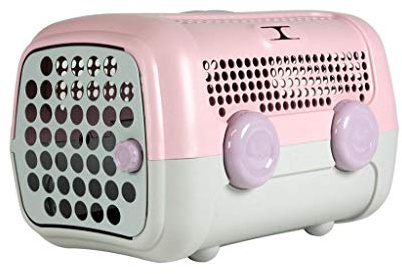 United Pets A.U.T.O. Design Transportbox für kleine Hunde und Katzen, Made in Italy, Rosa/Grau, inklusive Hygieneteppich 51x37x33cm, Reisetransportbox