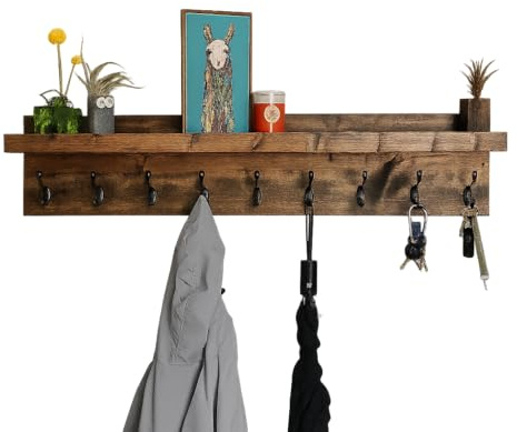 DistressedMeNot Coat Rack with Shelf (Choose your Length) Towel Rack Entryway Organizer Wall Mounted Hooks