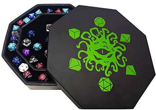 VASSOIO PER DADI FATE WATCHER con COPERCHIO e vano contenitore in similpelle e velluto | COMPATIBILE con tutti i tipi di giochi da tavolo e di ruolo come D&D, Pathfinder e The Call of Cthulhu (verde)