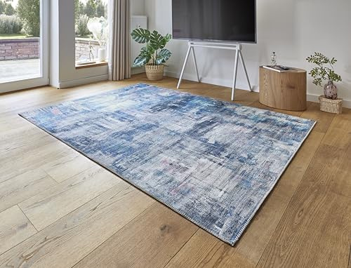 -LUXOR- living Prima Tapis de Salon au Design Vintage - Tapis de Salon à Poils Courts - Impression numérique - Design Intemporel - Gris/Bleu - 120 x 170 cm