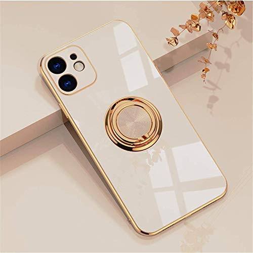 EYZUTAK Electroplated Magnetic Ring Holder Case, 360 Degree with Rotation Metal Finger Ring Holder Magnet Car Holder Soft Silicone Shockproof Cover for iPhone 12 6.1 inch - Light Pink