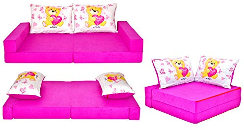 millybo Kindersofa Kindercouch Kindermatratze Minicouch Set + 2 Kissen viele Muster (KKH3)