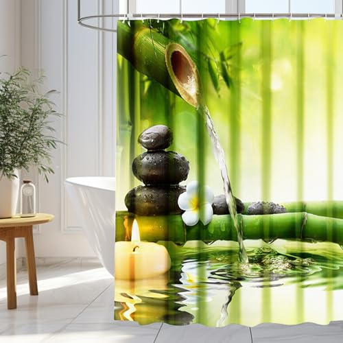 wiipara Duschvorhang 180x180 cm, Bambus & Natur Shower Curtain, Grün | Schimmelresistent & Waschbar, Wasserabweisender Textil-Badevorhang, Badewannenvorhang, Modern Duschvorhänge Inkl. 12 Ringe