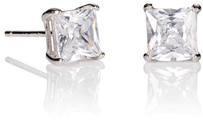 Namana Boucles d'Oreilles Carrées pour Femmes, Clous d'Oreilles Femme avec des Oxydes de Zirconium en taille Princesse de 6 mm