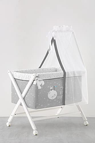 NAF Minicuna Plegable De Madera con Dosel Y Vestidura - Space Rabbit, Color Gris, 8000 g