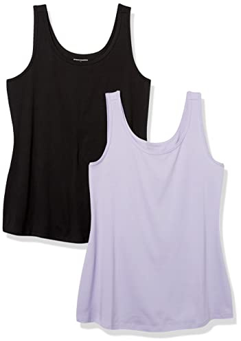 Amazon Essentials Women's Plus Size Tank Top, Pack of 2, Black/Lavender, XL Plus