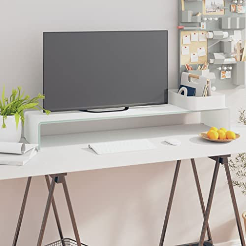 INLIFE TV-Tisch/Bildschirmerhöhung Glas Weiß 100 x 30 x 13 cm