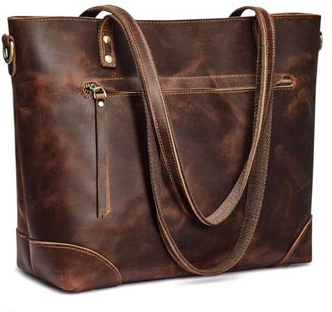 S-ZONE Damen Schultertasche Vintage 3-Wege Echtleder Laptoptasche Reisetasche Arbeitstasche Geldbörse Handtasche Messenger Bag