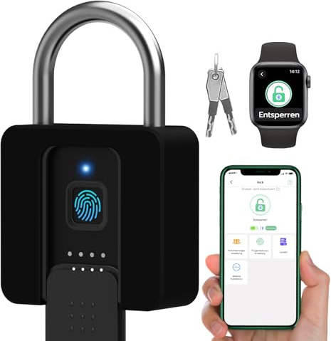 Fingerabdruck Vorhängeschloss, Eseesmart Großes Smart Lock, Bluetooth Biometrischem Vorhängeschloss mit Schlüssel, Wasserdichtem Schloss mit Gummischale, Fitnessstudio, Schränke, Büro
