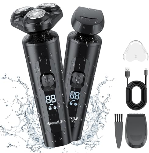 SweetLF Rasierer Herren Elektrisch Aufgerüstet, Nass und Trocken Elektrischer Rasierer Herren für Herren mit, 5D Rotationsrasierer mit Bartschneider Präzisionstrimmer (Schwarz)