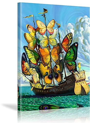 Abstraktes Salvador Dali-Schmetterlingsschiff, Wandkunst, Insekt, Leinwand, Gemälde, Poster und Drucke, Bild, Wohnzimmer, Heimdekoration, 40 x 60 cm, gerahmtes Kunstwerk