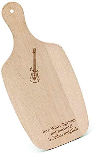 Schneidebrett Frühstücksbrettchen Gravur personalisiert - E-Gitarre - mit Griff 330x150 Holzbrett Holz Küche Schneidbrett