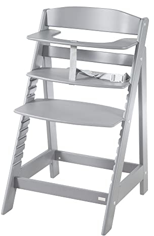 roba Babyhochstuhl Sit Up Flex - Mitwachsender Hochstuhl aus Holz - Verstellbarer Kinderhochstuhl mit Schrittgurt - ab 6 Monaten bis 70 kg - Taupe