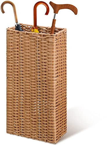 Weysat Woven Umbrella Stand for Entryway Handmade Umbrella Holder Freestanding Cane Stand Natural Color Decorative Umbrella Rack Tall Basket for Laundry Bathroom (Rectangular Style)
