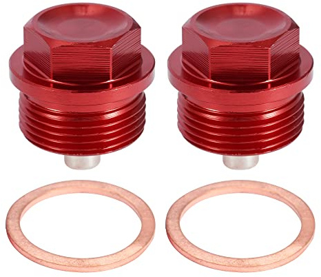 A ABSOPRO Magnetische Ölablassschraube Rot 2 Stück Für Motor M24x1.5 | Material: Aluminiumlegierung Und Magnet, Inklusive Dichtring, Größe 28.9x26.9mm, Wiederverwendbar, Einfache Installation.