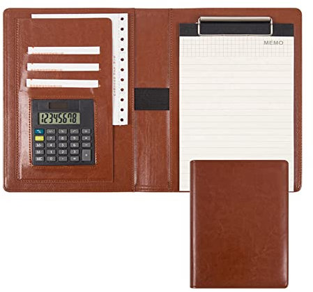 Schreibmappe A5 Konferenzmappe Dokumentenmappe Klemmbrett Ordner Konferenz Für Rechtsblock Kunstleder Foldover Nachfüllbar Organizer Portfolio Für Damen Herren (Color : Brown)