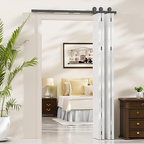WOLFBIRD Kit de quincaillerie pour porte de grange coulissante à ouverture bi-pliante de 2 m, montage supérieur pour 4 portes, installation simple et silencieuse, robuste (uniquement matériel, sans