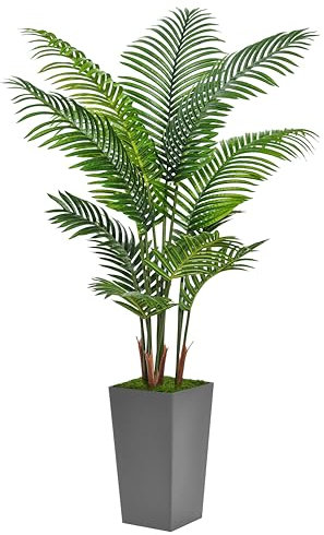 ASTIDY Künstliche Palme, künstlicher Baum mit grauem hohem Pflanzgefäß, künstliche tropische Areca-Bodenpflanze im Topf, künstliche Seidenpflanze für Zuhause, Büro, Wohnzimmer, Dekoration,
