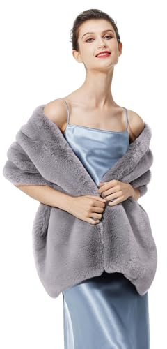 BEAUTELICATE Estola Chal Pelo Mujer Boleros Mantón para Fiesta Bodas Novia Invierno Vestido de Noche（Gris Claro,talla única）