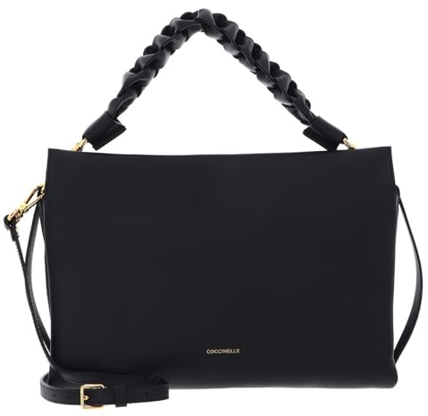 Coccinelle Leder Umhängetasche Schultertasche Boheme Grana Double Crossbody Double Grainy Leather Noir/Cuir schwarz