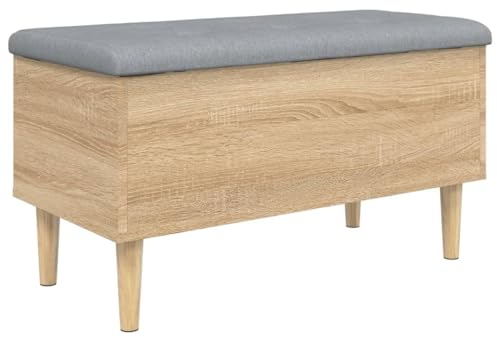 vidaXL Sitzbank, Bank mit Stauraum, Gepolstert Sitzhocker Schuhbank, Truhenbank Polsterbank Bettbank für Wohnzimmer Flur, Sonoma-Eiche Holzwerkstoff