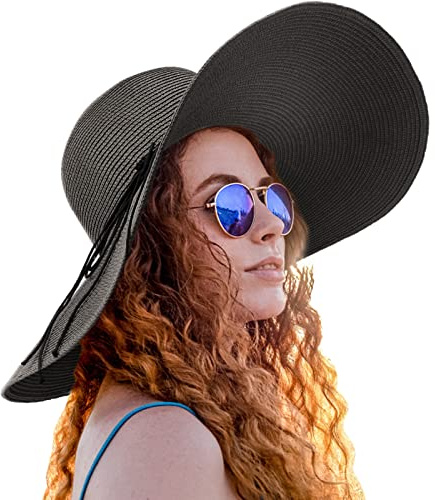 DRESHOW Donna Protezione Solare Cappello da Sole UV Paglia da Cappello della Cappello da Spiaggia Estate Cappello di Paglia Cappuccio UPF 50+