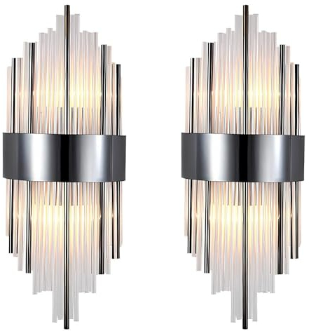 MODEBHD Moderne Wandleuchte mit 2 Leuchten, Kristall-Wandleuchte, elegante Wandleuchte mit Messingsockel für Schlafzimmer, Wohnzimmer, Badezimmer, Flur, Eingangsbereich, Hotel, Restaurant (2 Stück, Sc