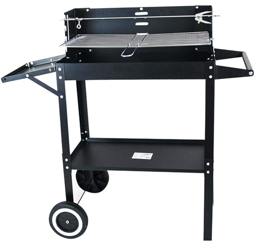 Bricoloco.com Carro Barbacoa carbón portátil exterior para cocinar kit de asado incluido.