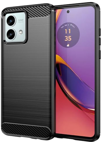 Folmecket Funda para Moto G84, Fibra de Carbono Resistente a los arañazos, absorción de Golpes, Funda Protectora de Goma Suave TPU para Moto G84 2024 de 6.5 Negro