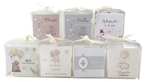 Set 12 Velas Aromáticas Bubble Personalizadas para el Bautizo, Aroma Chai, Regalo Ideal para los Invitados, Varios Diseños a Escoger