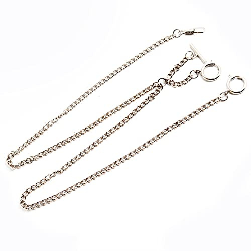 Montesy Men Double Albert Chain Pocket Watch Curb Link Antique T-Bar Watch Chain for Pocket Watch Keys Pendants