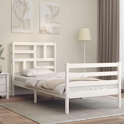 Sufrk Massivholzbett mit Kopfteil Weiß 90x200 cm Palettenbett Bed Frame Massivholzbetten Bed Frame