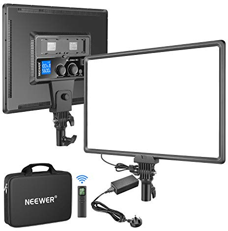Neewer Panneau Lumineux vidéo LED NL288 avec télécommande 2,4 G et Adaptateur, 45 W 4800 lux 3200 K-5600 K CRI97 + Panneau Lumineux Bicolore à intensité Variable pour Photographie, Youtube, Diffusion
