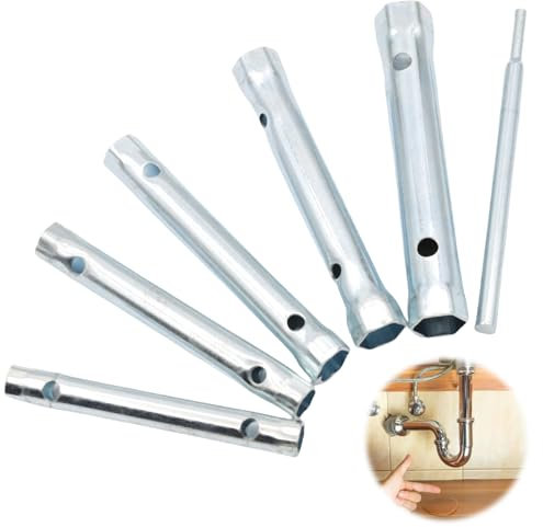 KASURE Rohrsteckschlüsselsatz 6-tlg, Steckschlüssel Set mit Spüle Montage-Satz, Sechskant-steckschlüssel set, Für den Einbau und die Reparatur von Fallrohren, Spülen und Wasserhähnen