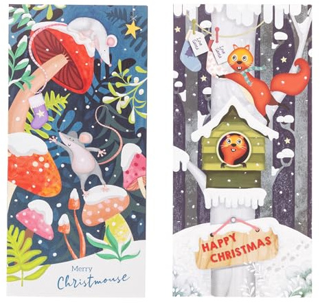 evelay Weihnachtskarten-Set mit 16 schmalen, traditionellen Mäusen, Eichhörnchen, Foto-Weihnachtskarten-Set mit weißen Umschlägen (Maus, Eichhörnchen)