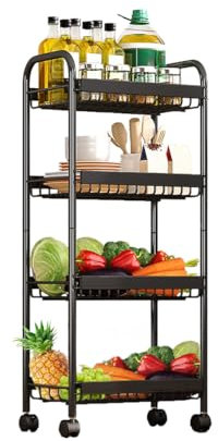 Heikoeco® Servierwagen Schmal mit 4 Ebene aus Metall, Platzsparender Küchenwagen mit Rollen, Langlebig Rollwagen mit Griffen, Nischenwagen für Küche, Bad, Esszimmer, Garten, Bastelwagen