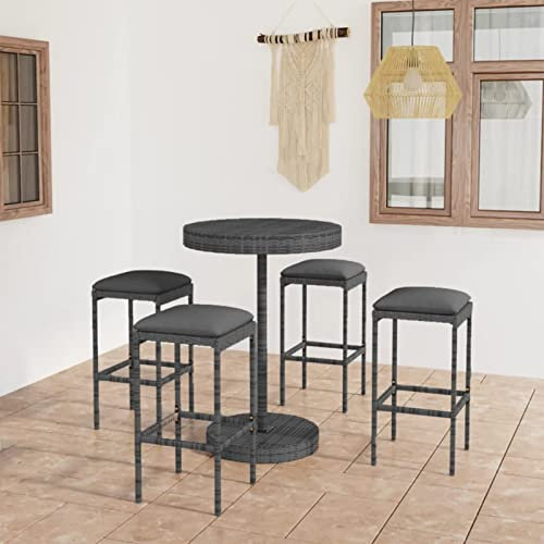 Xichuzi 5-TLG. Gartenbar-Set mit Kissen, Bistro-Set, Gartenset Tisch Und Stühle, Balkontisch, Balkon Möbel Für Kleinen Balkon, Terrassenmöbel, Bistrotisch, Gartentisch, Poly Rattan Grau