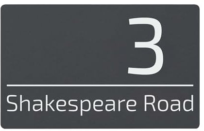 Housics Personalised House Sign | Made from Composite Aluminium – Fully Durable and Waterproof Plaque | Custom with Any Door Number & Street Name (GREY, 200mm x 130mm)