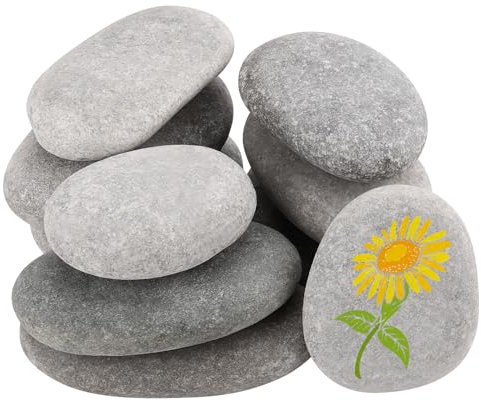 FAAING Lot de 10 pièces de Pierres décoratives, Galets a Peindre, granulés Larges et Lisses pour Peinture, Galets Plats de rivière pour décoration de Pot de Fleurs, 8 à 10 cm