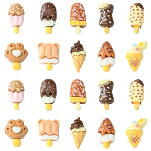 KitBeads 100 Stück Eiscreme-Cabochons, Süßigkeitenkegel, Harz, Lebensmittel, flache Rückseite, Charms zum Basteln, Scrapbooking, Halsketten, Schlüsselanhänger, Großpackung, Acryl, Kein Edelstein