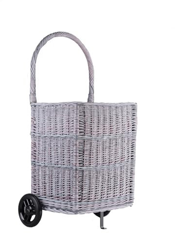 e-wicker24 Alles aus Weide Panier à bûches de cheminée à roulettes - Chariot en osier - Chariot des courses - Panier de rangement - Panier à provisions - Gris