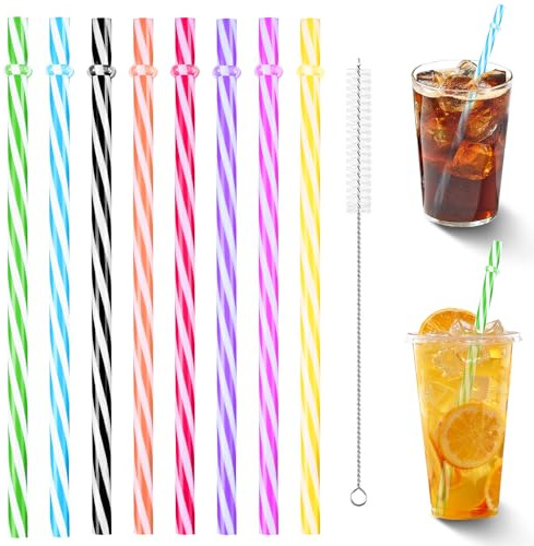 23 cm Bunte Wiederverwendbare Strohhalme,Strohhalme Plastik mit Strohhalmbürste,Verdickte Trinkhalme Plastik, für Smoothies, Saft, Cocktail, Heißgetränk (Farbmischung,50 Stück)