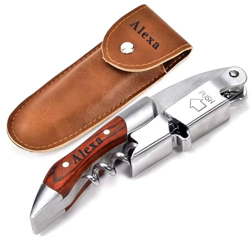 Personalisierter Korkenzieher, Multifunktionaler 3-in-1-Weinöffner Mit Aufbewahrungstasche Aus Leder, Personalisiertes Geschenk For Papa, Opa