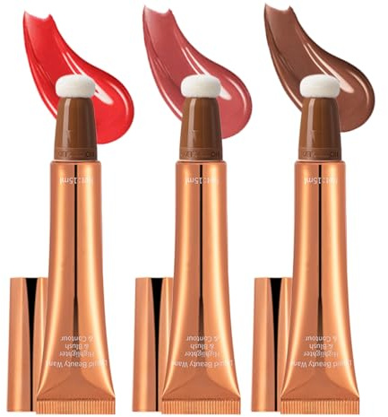 Liquid Blush Set, Cream Blush Stick, Buildable Face Makeup, Long-Lasting Smudge-Proof Finish, Multiple Shade Bronzer Highlighter Contour, Lightweight Blendable Formel, 3 Pieces