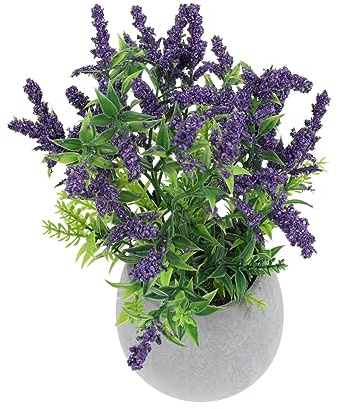 HIAKDOFT 1Pc Vivid Lavender Emulation Bonsai Realistic Purple Potted Plant for Home Office Decor Low Maintenance Fake Flower Chic Decoration for Windowsill Bookshelf Table