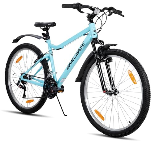 Hiland Bicicleta de Montaña Mujer 26, 18 Velocidades, Resistente, Cuadro de Acero al Carbono, Ciudad y Ocio, Frenos en V, Confortable - Color: Azul Claro