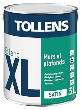 Tollens Peinture Professionnelle Blanche Satin - Spécial Pièces Humides XL Satin - Pour Murs, Plafonds - 3L = 30m2