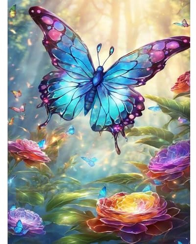 Camocin Art Diamond Painting Schmetterling, 5D Blumen Diamond Painting Erwachsene, Landschaft Diamant Painting Bilder Set für Erwachsene, Mosaikherstellung Bastelset für Haus Wanddeko 30x40cm
